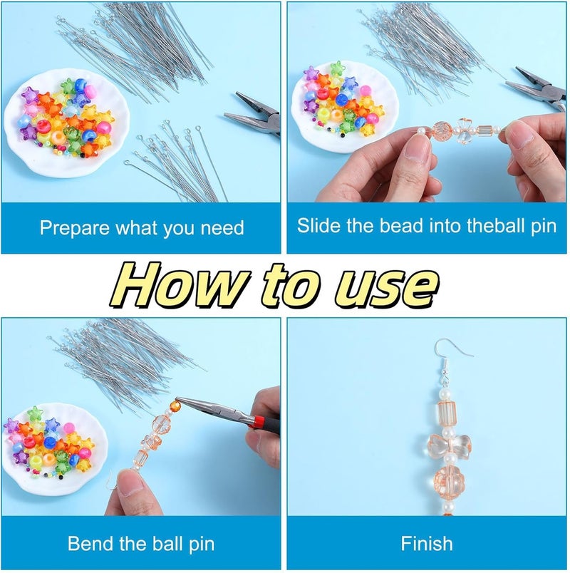 W. MM Hot 300 Pcs 1.6 Inch 304 Stainless Steel Open Eye Pins Headpins for Jewelry Necklace Making, (Silver) - Image 3